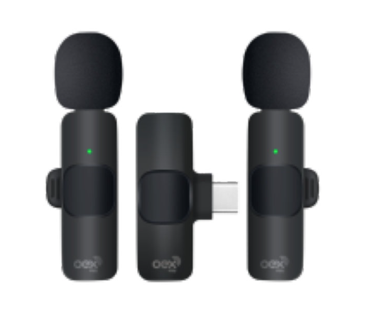 Microfone sem fio de lapela OEX MK307, com dois transmissores USB-C